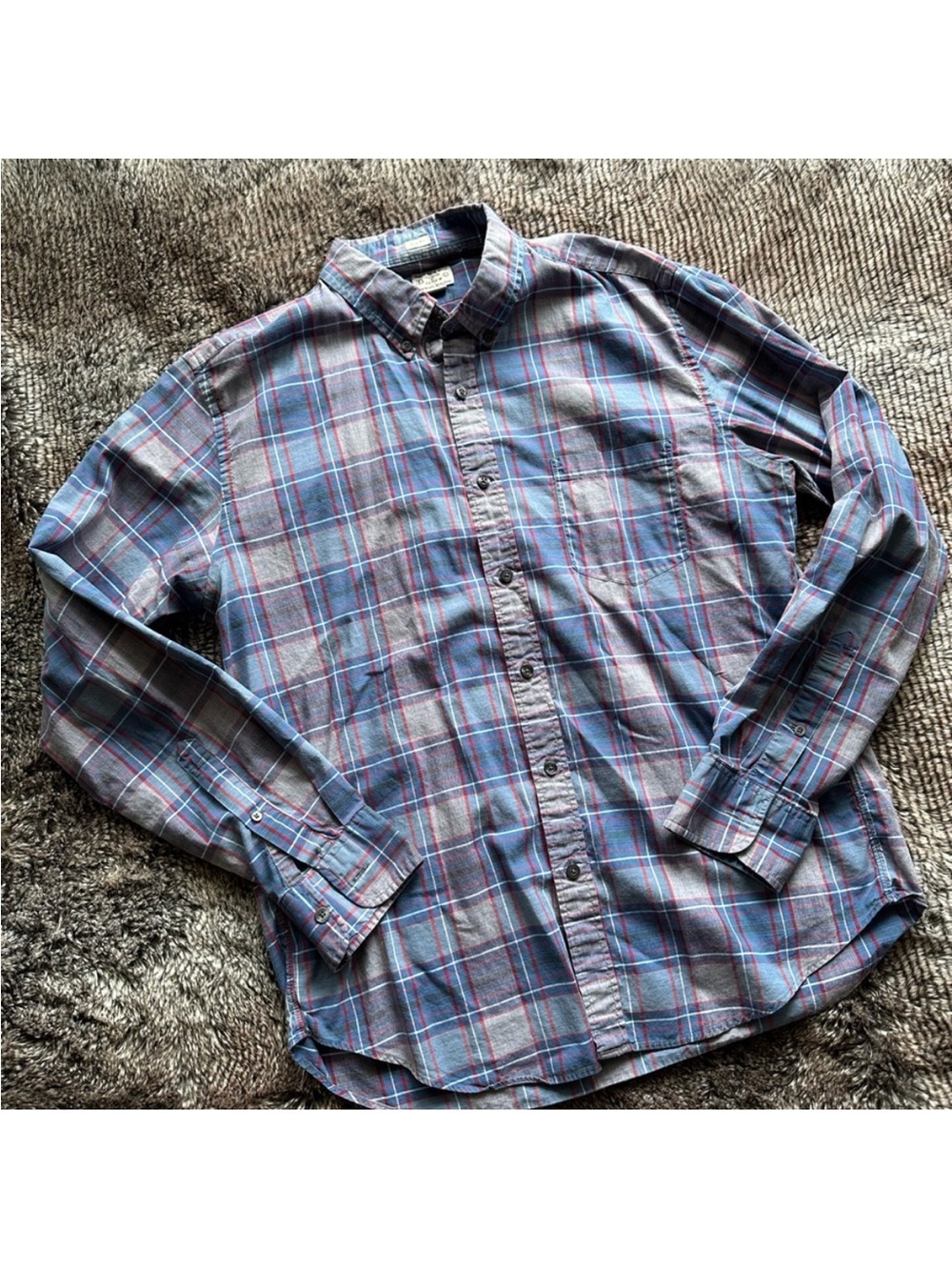 J. Crew Men's Plaid Button-Down Shirt in Blue, Gray and Red